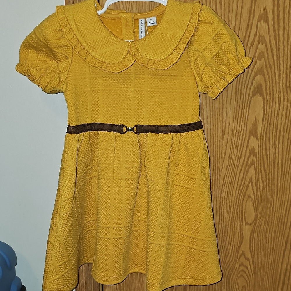 Janie and Jack Mustard Dress with Chocolate Belt